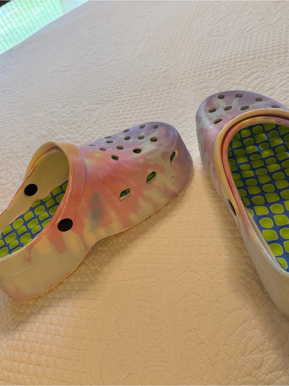 Adult Pastel Tie-Dye wedge crocs in Pink and Blue